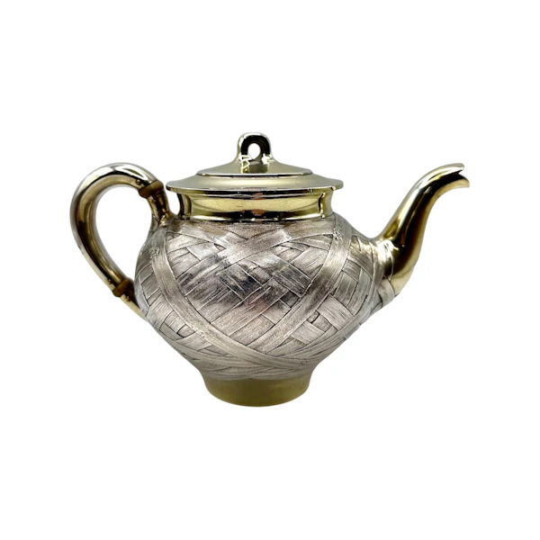 19th century Russian silver gilt trompe l'oeil four piece tea set, St Peterburg. - image 6