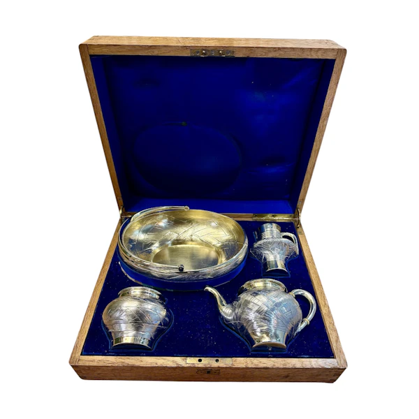 19th century Russian silver gilt trompe l'oeil four piece tea set, St Peterburg. - image 15
