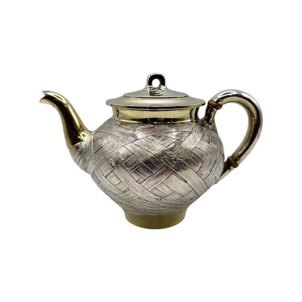 19th century Russian silver gilt trompe l'oeil four piece tea set, St Peterburg. - image 7