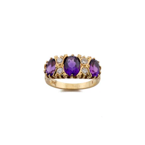 18ct Gold Amethyst and Diamond Gypsy Set Ring Spectrum Antiques