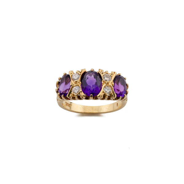 18ct Gold Amethyst and Diamond Gypsy Set Ring Spectrum Antiques - image 1