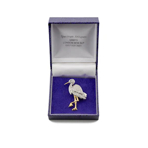18ct Gold Diamond Pavé Heron Brooch with Emerald Eye Spectrum Antiques