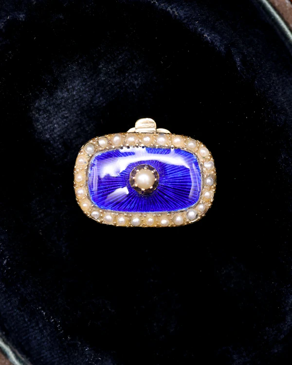 High Carat Yellow Gold (tested), Seed Pearl & Blue Enamel. Double Strand Clasp, Circa 187 - image 1