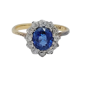 Antique sapphire and diamond cluster engagement ring sku 9059 DBGEMS