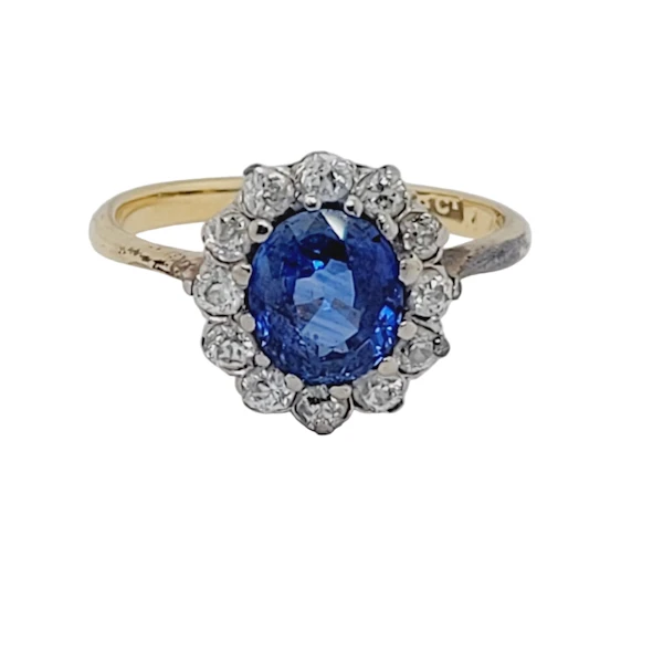 Antique sapphire and diamond cluster engagement ring sku 9059 DBGEMS - image 1