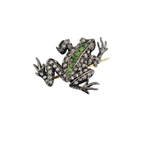 Antique animated realistic demantoid garnet and diamond Frog sku 9067 DBGEMS