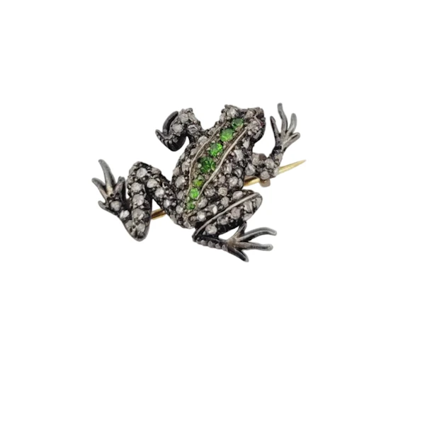 Antique animated realistic demantoid garnet and diamond Frog sku 9067 DBGEMS - image 1