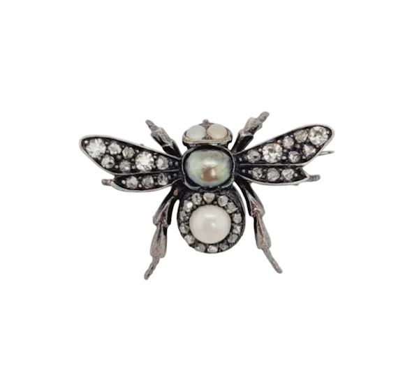 Cute natural pearl and old cut diamond Bee brooch sku 9068 DBGEMS - image 1