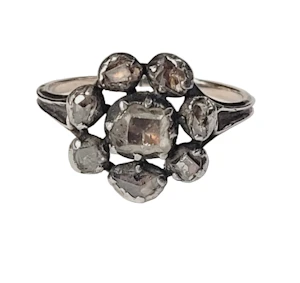 17th century table cut and rose cut diamond cluster ring sku 9070 DBGEMS