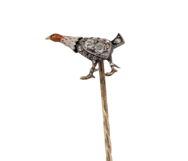 Antique speeding game bird enamel and old cut diamonds sku 9066 DBGEMS - image 1