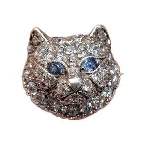 Cute Antique diamond and sapphire cat brooch sku 9056 DBGEMS