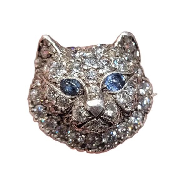 Cute Antique diamond and sapphire cat brooch sku 9056 DBGEMS - image 1