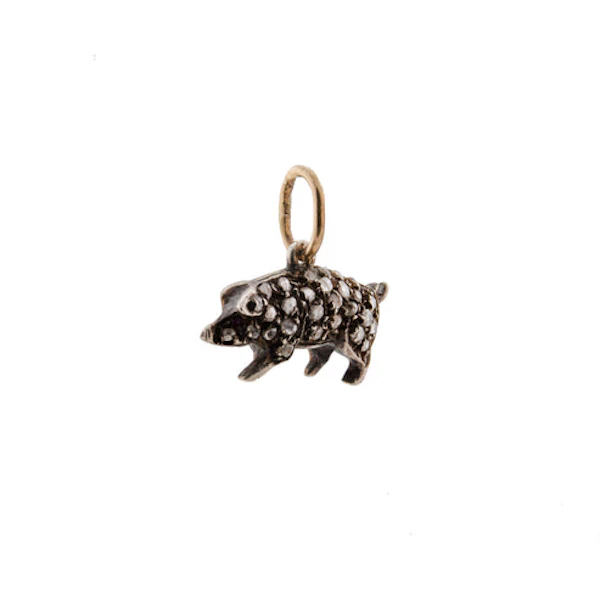 Silver Set Diamond Pig Pendant Spectrum Antiques - image 1