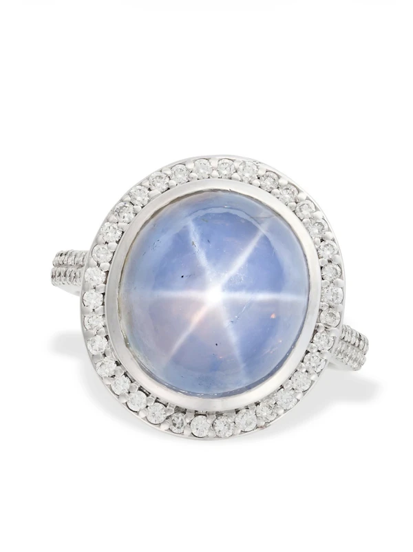 17.14Ct. Star Sapphire Ceylon no heat ring 18k white gold - image 3