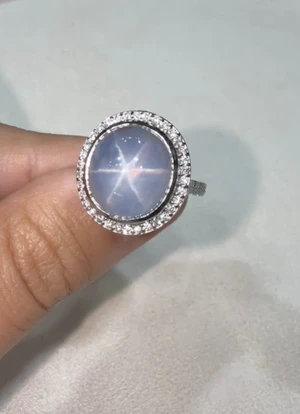 17.14Ct. Star Sapphire Ceylon no heat ring 18k white gold