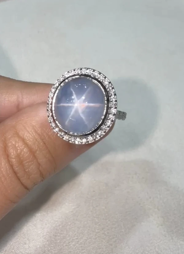 17.14Ct. Star Sapphire Ceylon no heat ring 18k white gold - image 5