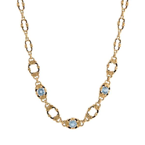 Art Deco Aquamarine and Black Enamel Necklace in 14ct Gold Spectrum Antiques - image 1