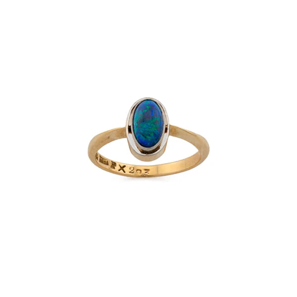 18ct Yellow Gold Black Opal Ring Spectrum Antiques - image 1