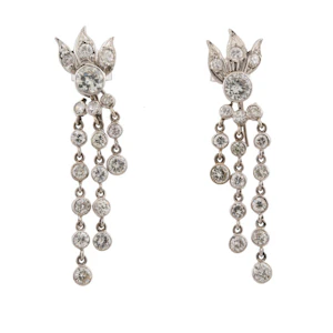 Art Deco Platinum Diamond Fire Drop Earrings Spectrum Antiques