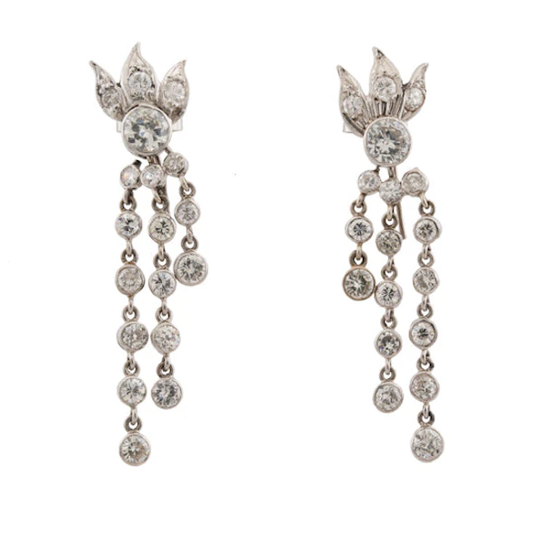 Art Deco Platinum Diamond Fire Drop Earrings Spectrum Antiques - image 1