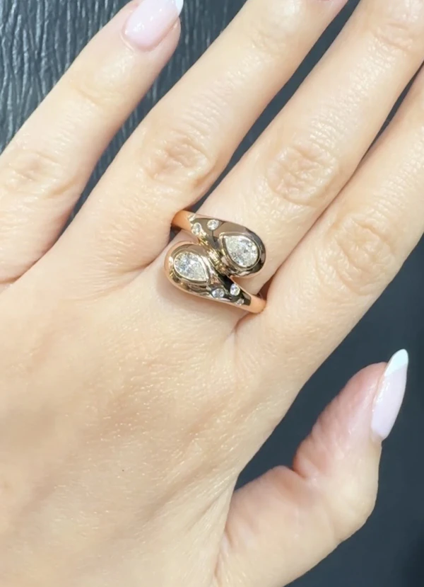 Rose gold double pear diamond snake ring - image 1