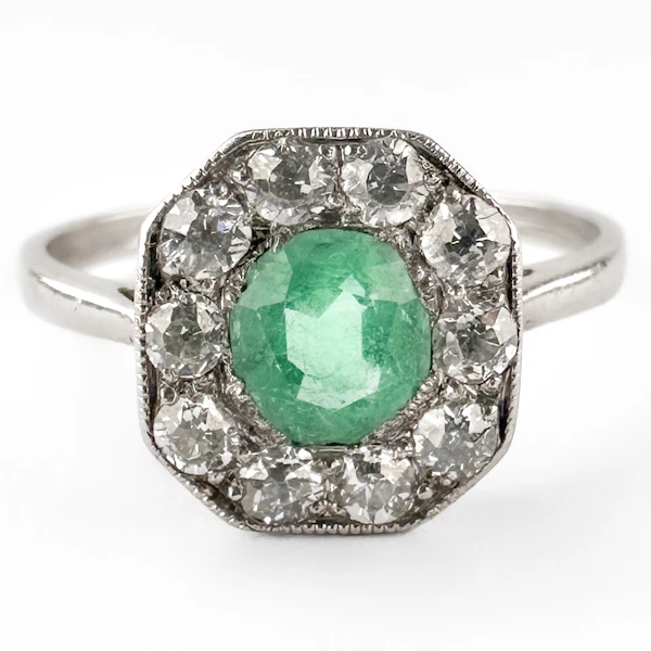 Edwardian Emerald & Diamond Cluster Ring - Saddingtons Jewellery Stand 375 - image 1