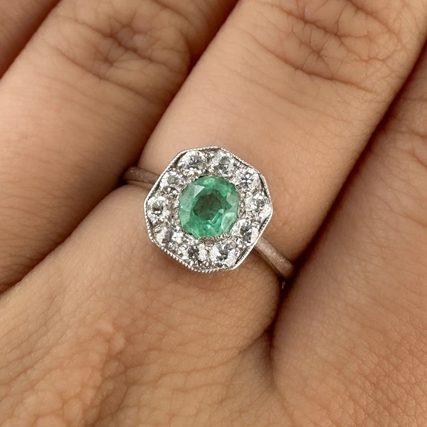 Edwardian Emerald & Diamond Cluster Ring - Saddingtons Jewellery Stand 375 - image 4