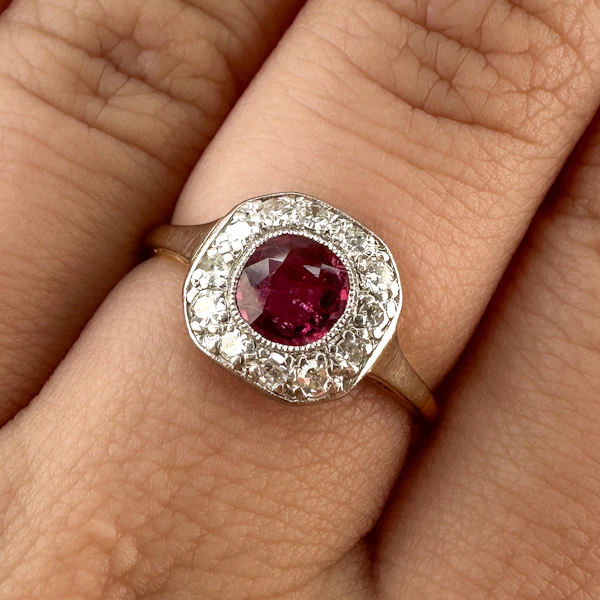 Edwardian Burma Ruby & Diamond Cluster Ring - Saddingtons Jewellery Stand 375 - image 5