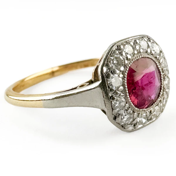 Edwardian Burma Ruby & Diamond Cluster Ring - Saddingtons Jewellery Stand 375 - image 2