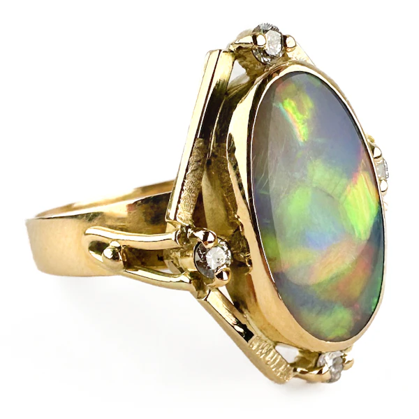 Vintage Geometric Black Opal & Diamond Ring - Saddingtons Jewellery Stand 375 - image 3