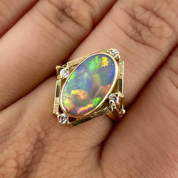 Vintage Geometric Black Opal & Diamond Ring - Saddingtons Jewellery Stand 375 - image 1