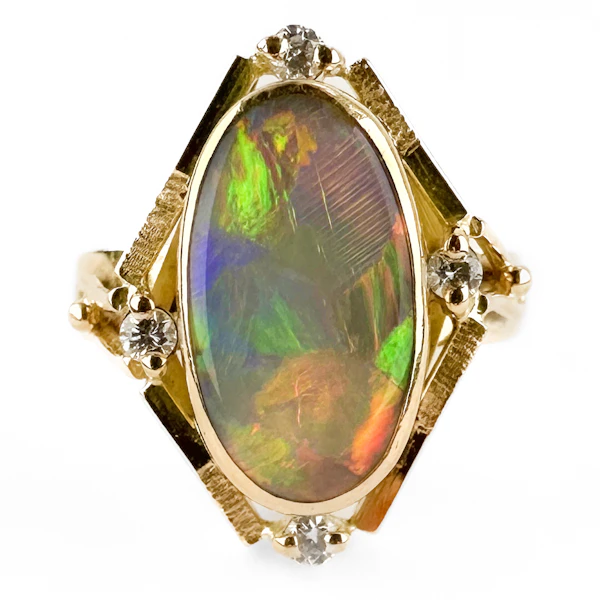 Vintage Geometric Black Opal & Diamond Ring - Saddingtons Jewellery Stand 375 - image 2