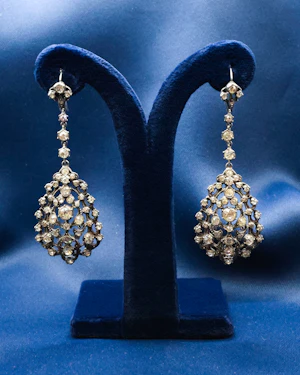 Downstairs at Grays: A fine pair of Silver (tested), and Paste, Filigree Drop Earrings, Continental Circa 1890