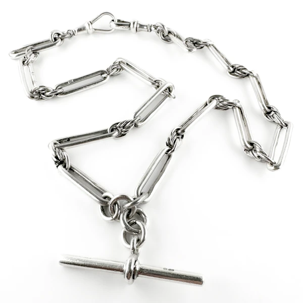 Edwardian Silver Trombone Link Albert - Saddingtons Jewellery Stand 375 - image 3