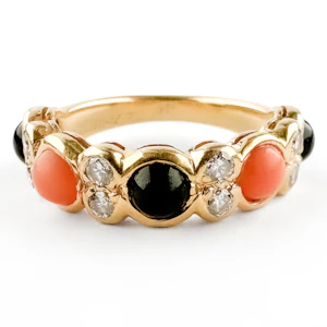 Chaumet Coral, Onyx & Diamond Ring - Saddingtons Jewellery Stand 375