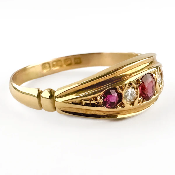 1921 Ruby & Diamond Boat Ring - Saddingtons Jewellery Stand 375 - image 3