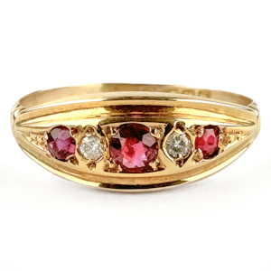 1921 Ruby & Diamond Boat Ring - Saddingtons Jewellery Stand 375