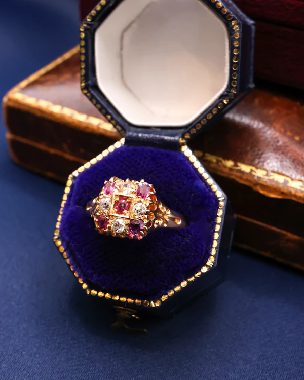 A very fine 18ct Yellow Gold Ruby & Diamond, Chequer Board Ring, Birmingham Hallmarks 1908 - image 2