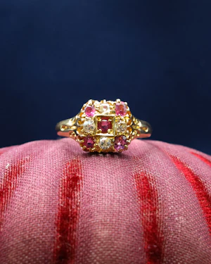 A very fine 18ct Yellow Gold Ruby & Diamond, Chequer Board Ring, Birmingham Hallmarks 1908