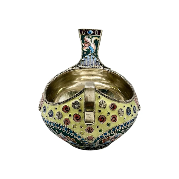 Russian silver gilt shaded and cloisonné enamel kovsh, 6th Moscow Artel, c.1910. - image 6