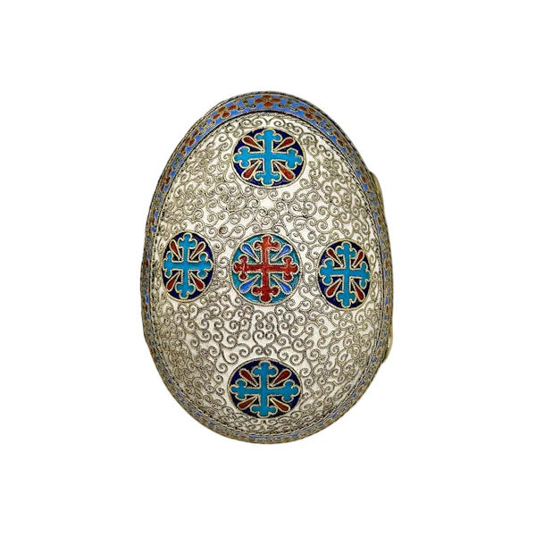 Russian silver gilt and cloisonné enamel easter egg, Moscow, c.1890 by Khlebnikov. - image 4