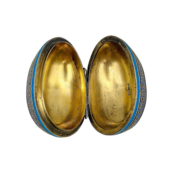 Russian silver gilt and cloisonné enamel easter egg, Moscow, c.1890 by Khlebnikov. - image 5