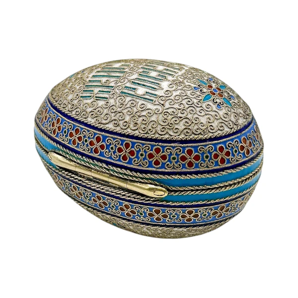 Russian silver gilt and cloisonné enamel easter egg, Moscow, c.1890 by Khlebnikov. - image 3