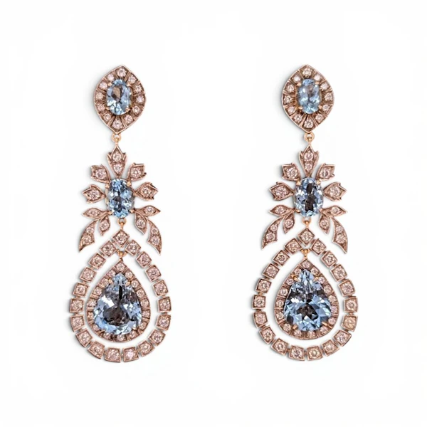 Antique Belle Epoque  Aquamarine and Diamond Earrings. - image 2