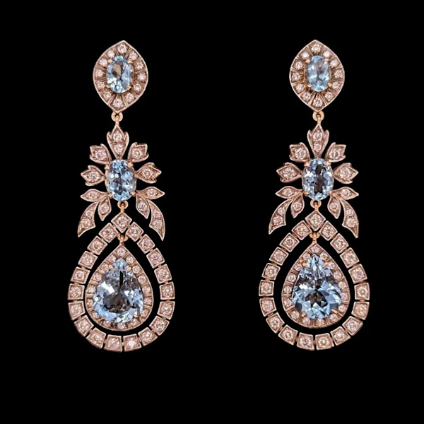 Antique Belle Epoque  Aquamarine and Diamond Earrings. - image 1