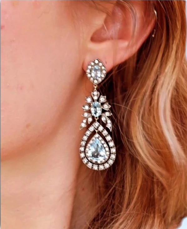 Antique Belle Epoque  Aquamarine and Diamond Earrings. - image 3