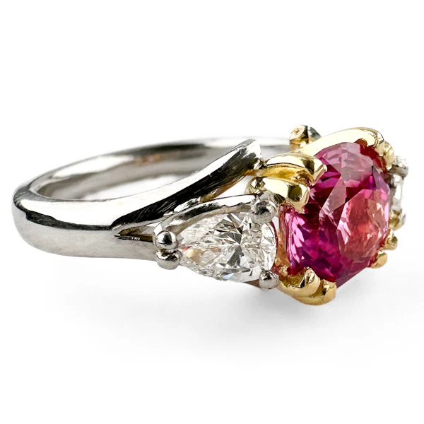 Vintage Pink Sapphire & Diamond 3 Stone Ring - Saddingtons Jewellery Stand 375 - image 2