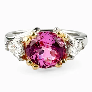 Vintage Pink Sapphire & Diamond 3 Stone Ring - Saddingtons Jewellery Stand 375