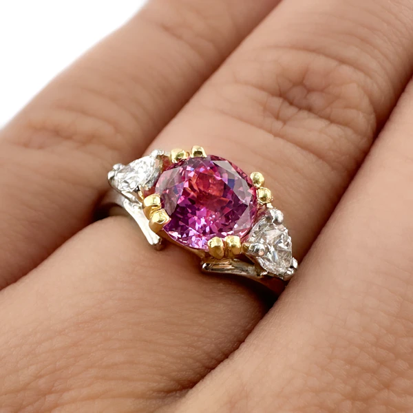 Vintage Pink Sapphire & Diamond 3 Stone Ring - Saddingtons Jewellery Stand 375 - image 4