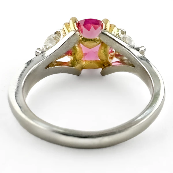 Vintage Pink Sapphire & Diamond 3 Stone Ring - Saddingtons Jewellery Stand 375 - image 3